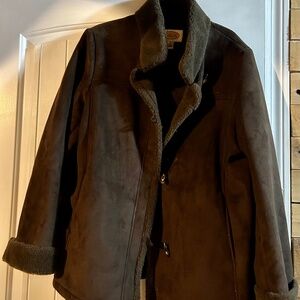 Talbot's Chocolate Brown Faux Suede Sherpa Lined Toggle Buttons XL